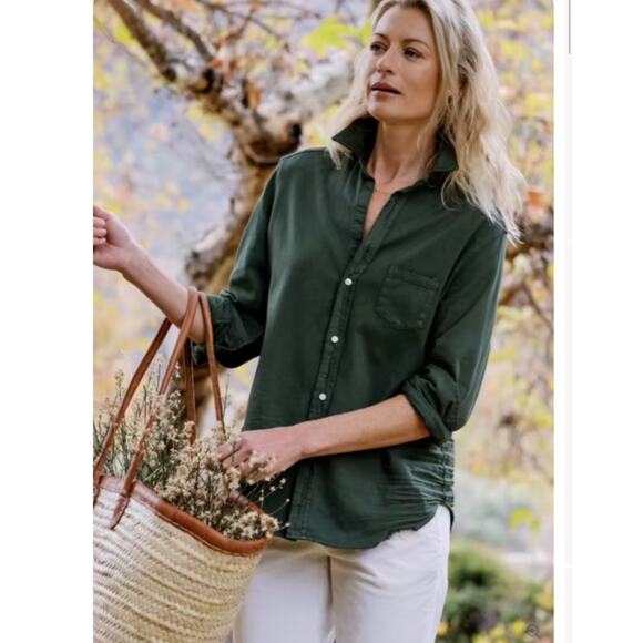 Frank & Eileen Barry Famous Denim Shirt Button Front Forest Green Cotton Size XS - Picture 3 of 10